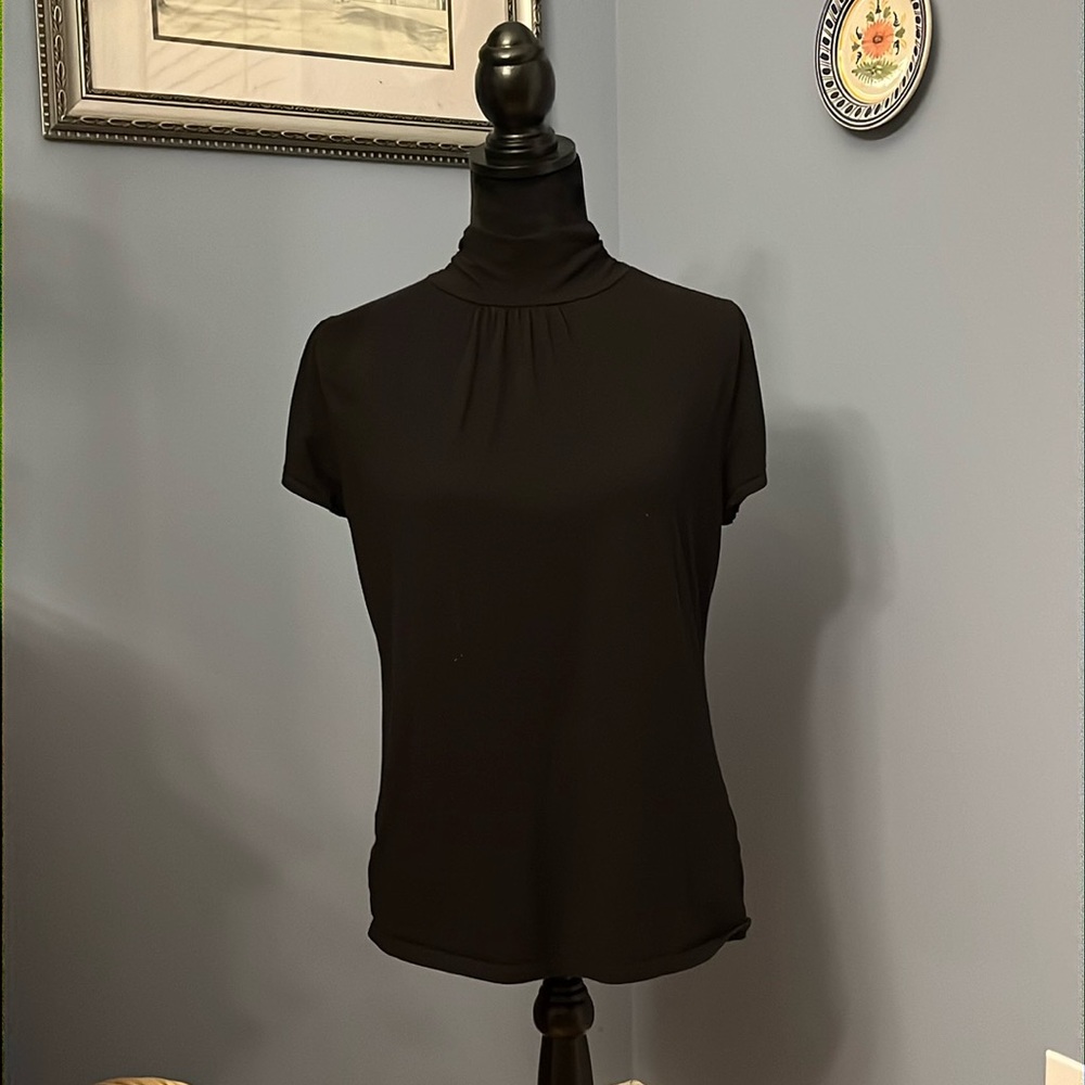 Gathered buttoned mock turtleneck